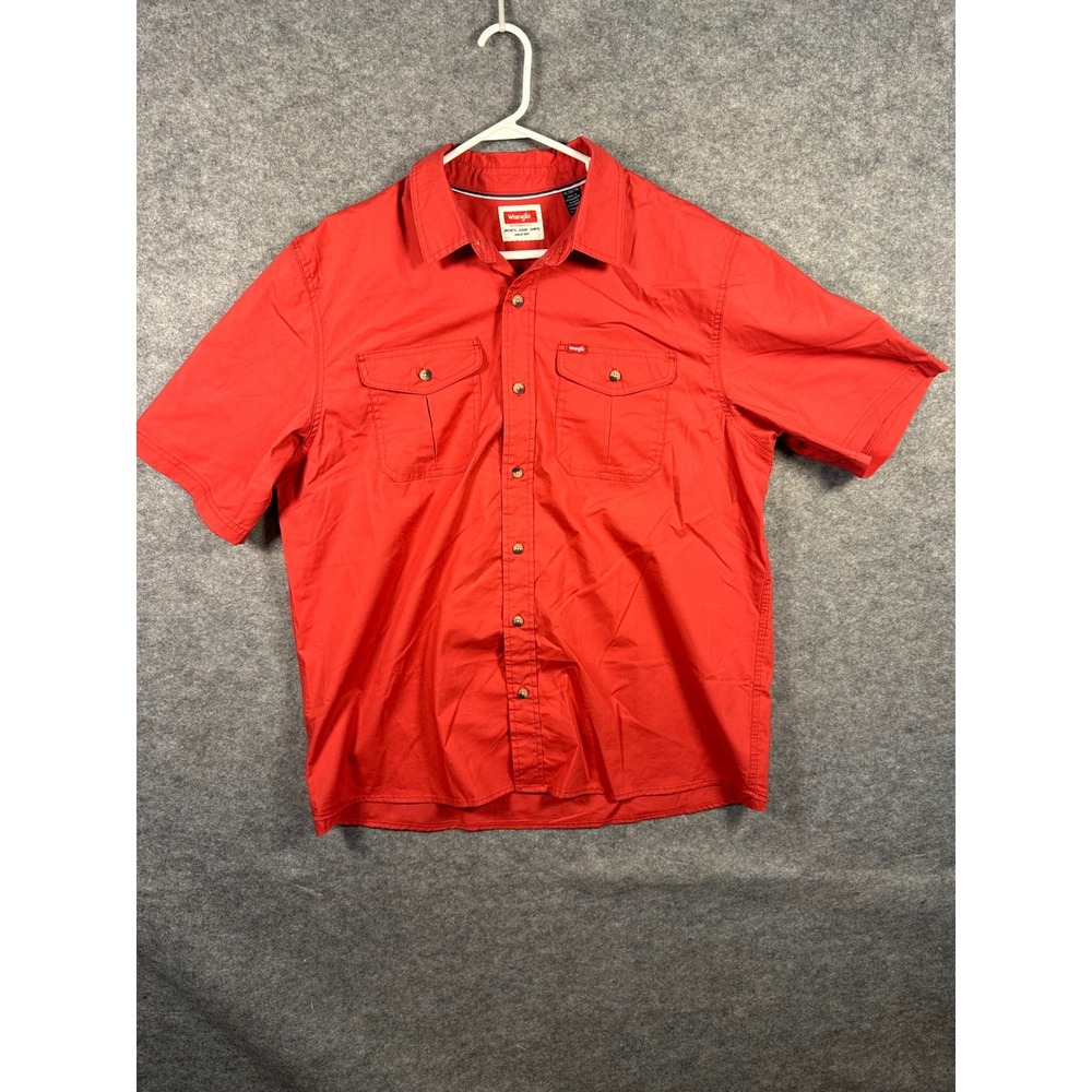 Wrangler Mens XL Short Sleeve Button Up Shirt Red Western Casual Work‎